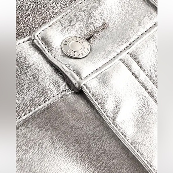 Express Silver High Waisted Metallic Faux Leather Modern Straight Pant NEW - Picture 5 of 7